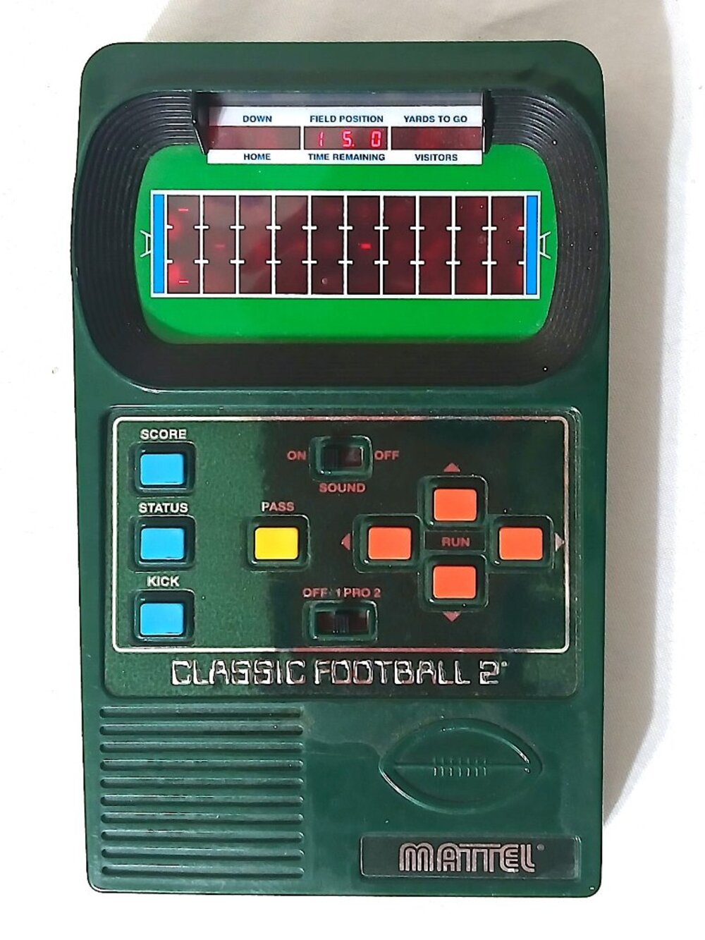 Mattel Classic Football 2 Electronic Handheld Game Working Tested Green LCD LED